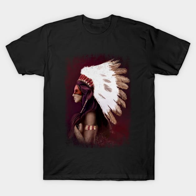 Retro Female Native American T-Shirt by Nightfrost